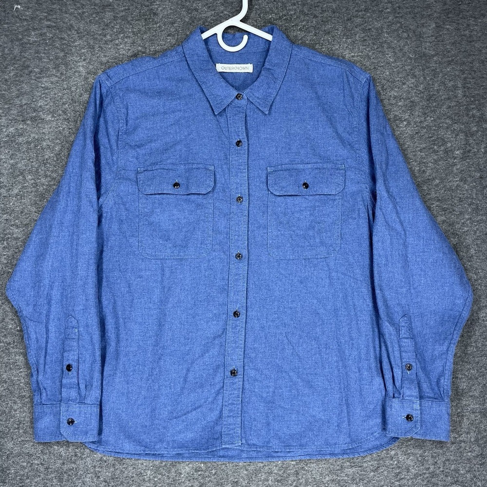 Outerknown Flannel Shirt Women's XL Blue Long Sleeve Scout Outdoor Work Shirt